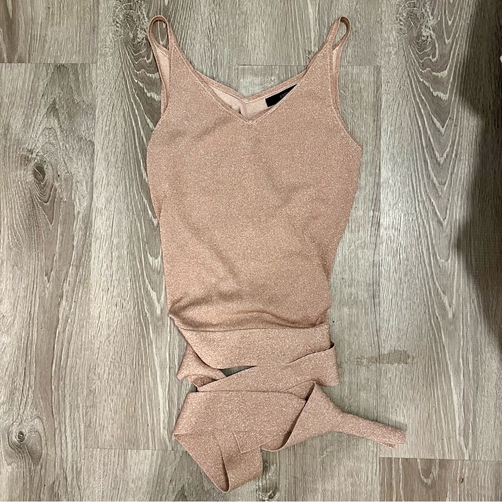 Express Sparkling Sleeveless Wrap Top - Rose Gold